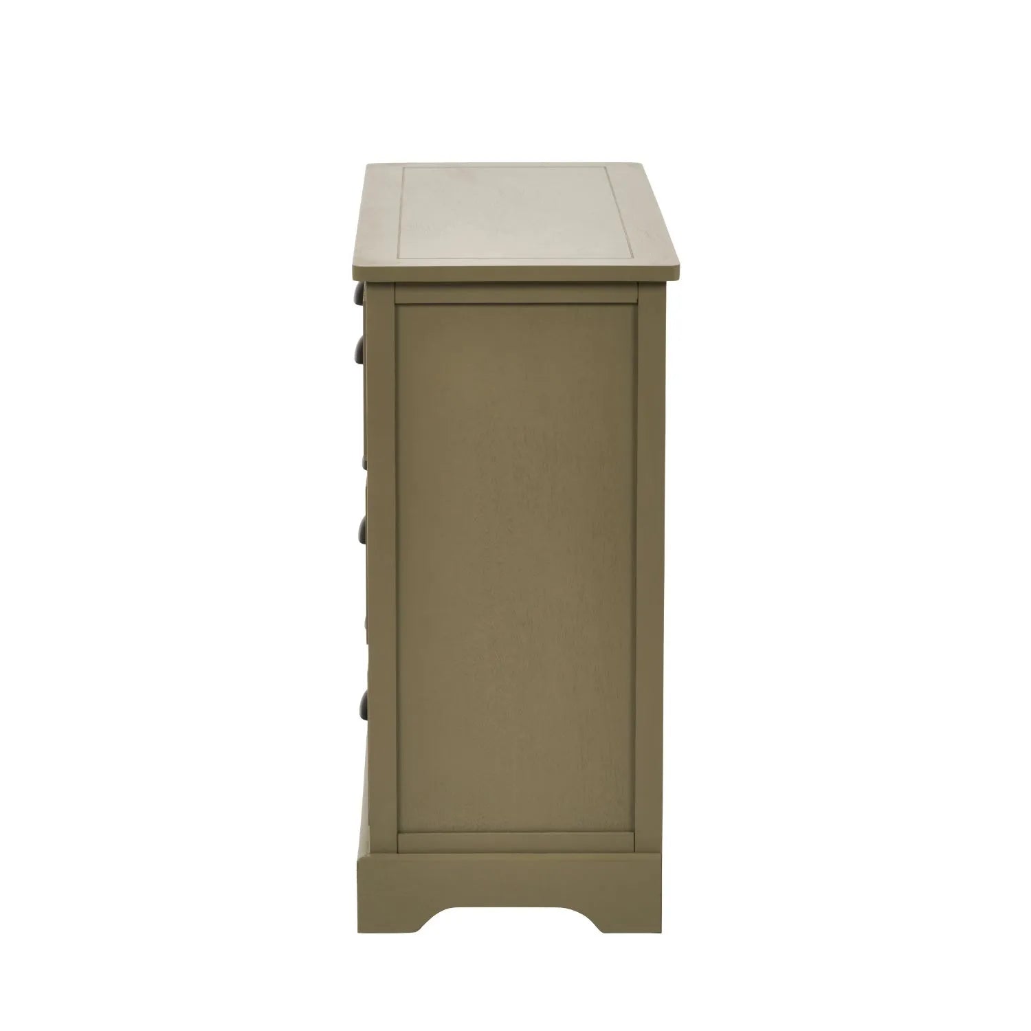 Side View of Olive Green Pine Wood 6 Drawer Chest of Drawers with Matt Black Cup Handles 70x76x33cm | Click Style