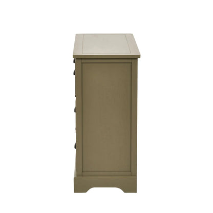 Side View of Olive Green Pine Wood 6 Drawer Chest of Drawers with Matt Black Cup Handles 70x76x33cm | Click Style