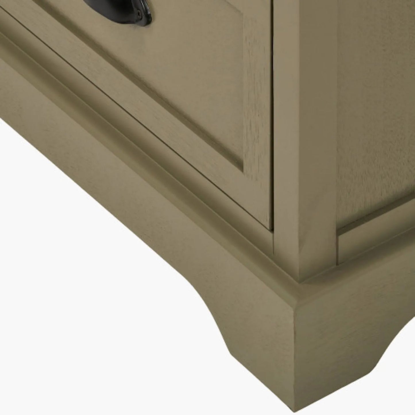 Close Up of Bottom Corner and Leg Detail on Olive Green Pine Wood 6 Drawer Chest of Drawers 70x76x33cm | Click Style