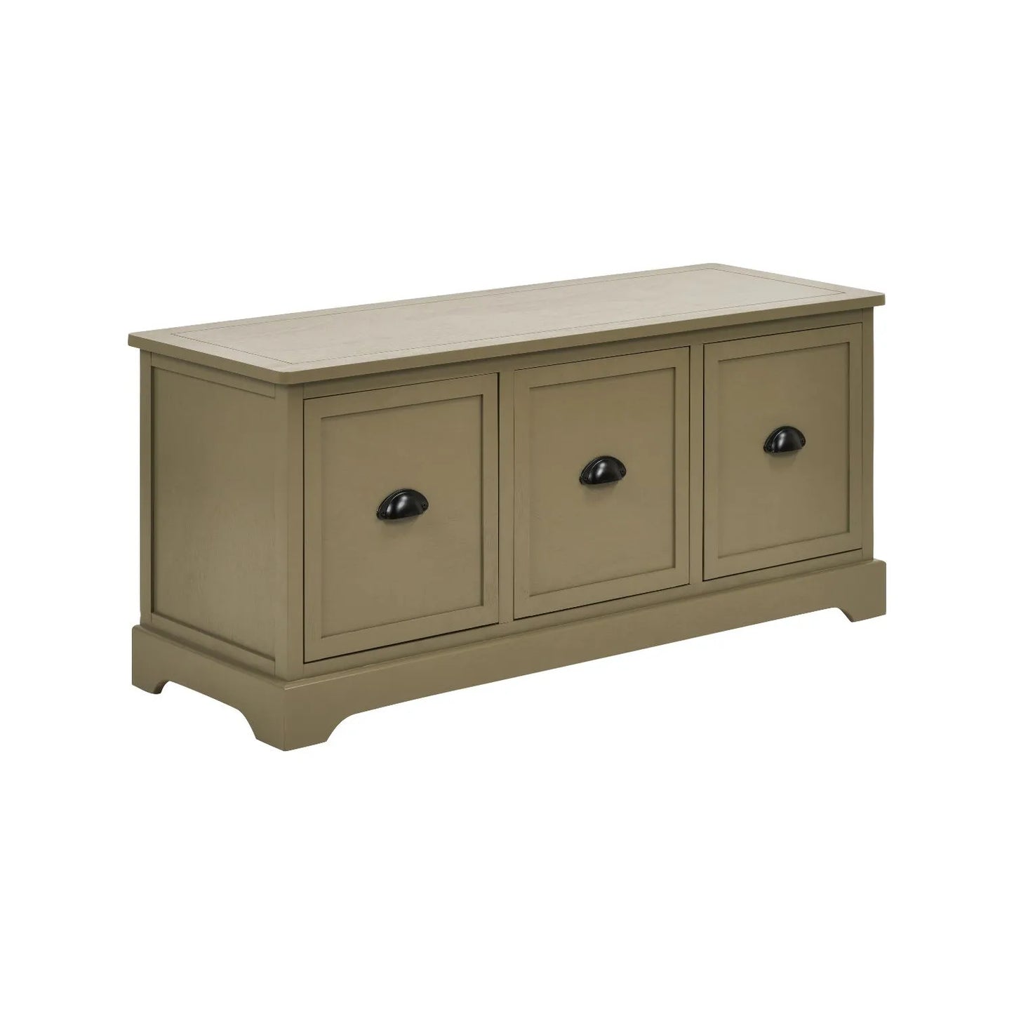 Olive Green Pine Wood Low 3 Drawer Storage Unit with Matt Black Cup Handles 48x107x39cm