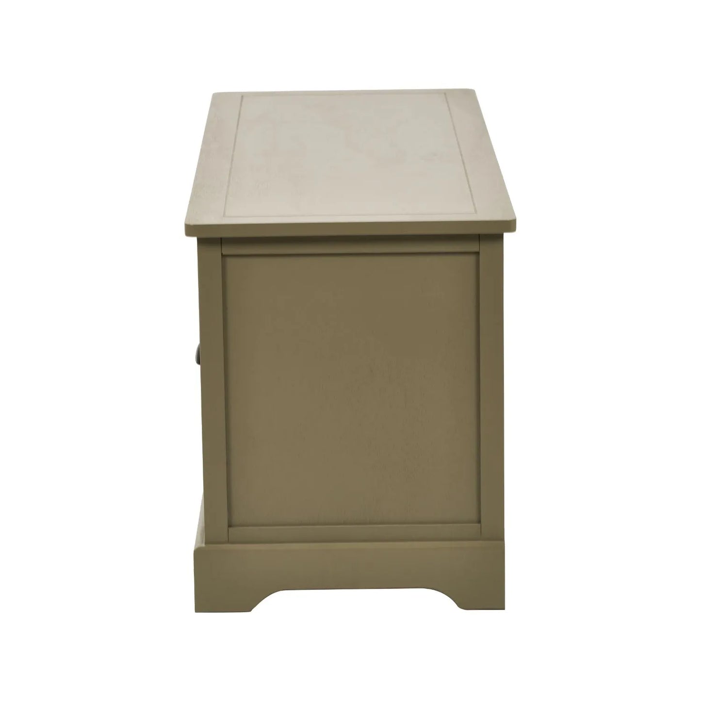 Olive Green Pine Wood Low 3 Drawer Storage Unit with Matt Black Cup Handles Side View 48x107x39cm | Click Style
