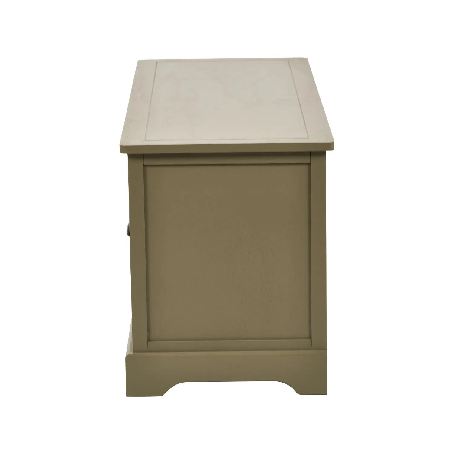 Olive Green Pine Wood Low 3 Drawer Storage Unit with Matt Black Cup Handles Side View 48x107x39cm | Click Style