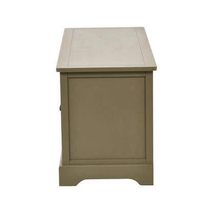 Olive Green Pine Wood Low 3 Drawer Storage Unit with Matt Black Cup Handles Side View 48x107x39cm | Click Style