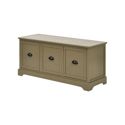 Olive Green Pine Wood Low 3 Drawer Storage Unit with Matt Black Cup Handles Angled View 48x107x39cm | Click Style