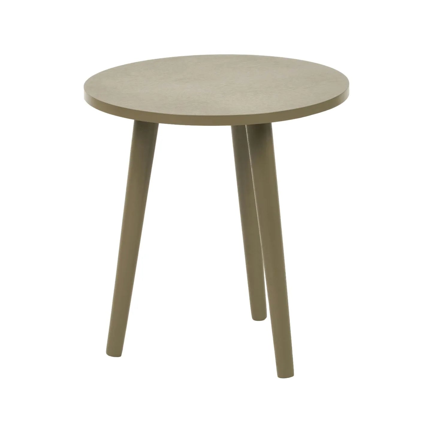 Olive Green Pine Wood Round Tripod Side Table angled front view with tapered legs 42x40x40cm | Click Style