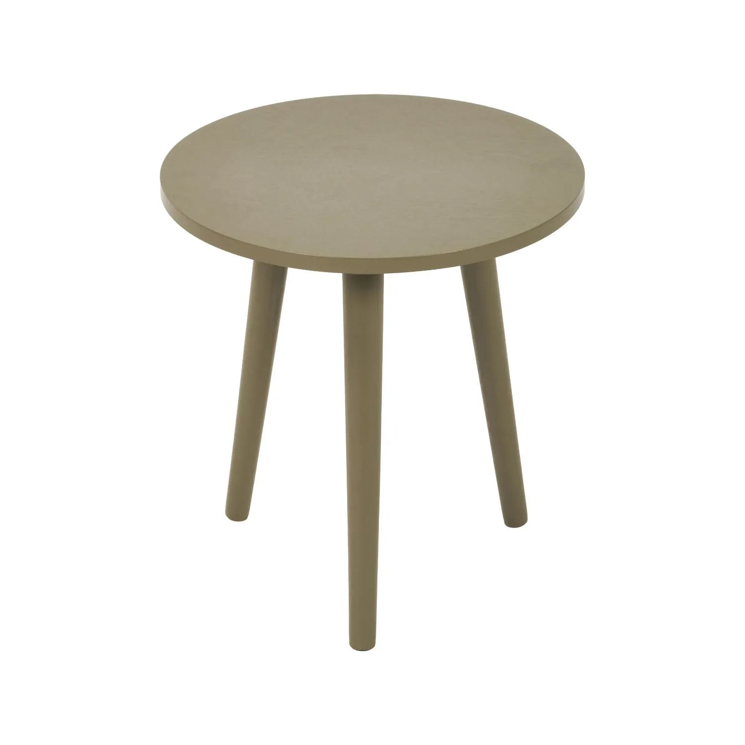 Olive Green Pine Wood Round Tripod Side Table high angle front view showing the full tabletop and tapered legs 42x40x40cm | Click Style