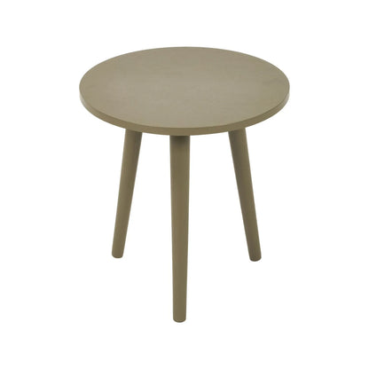 Olive Green Pine Wood Round Tripod Side Table high angle front view showing the full tabletop and tapered legs 42x40x40cm | Click Style