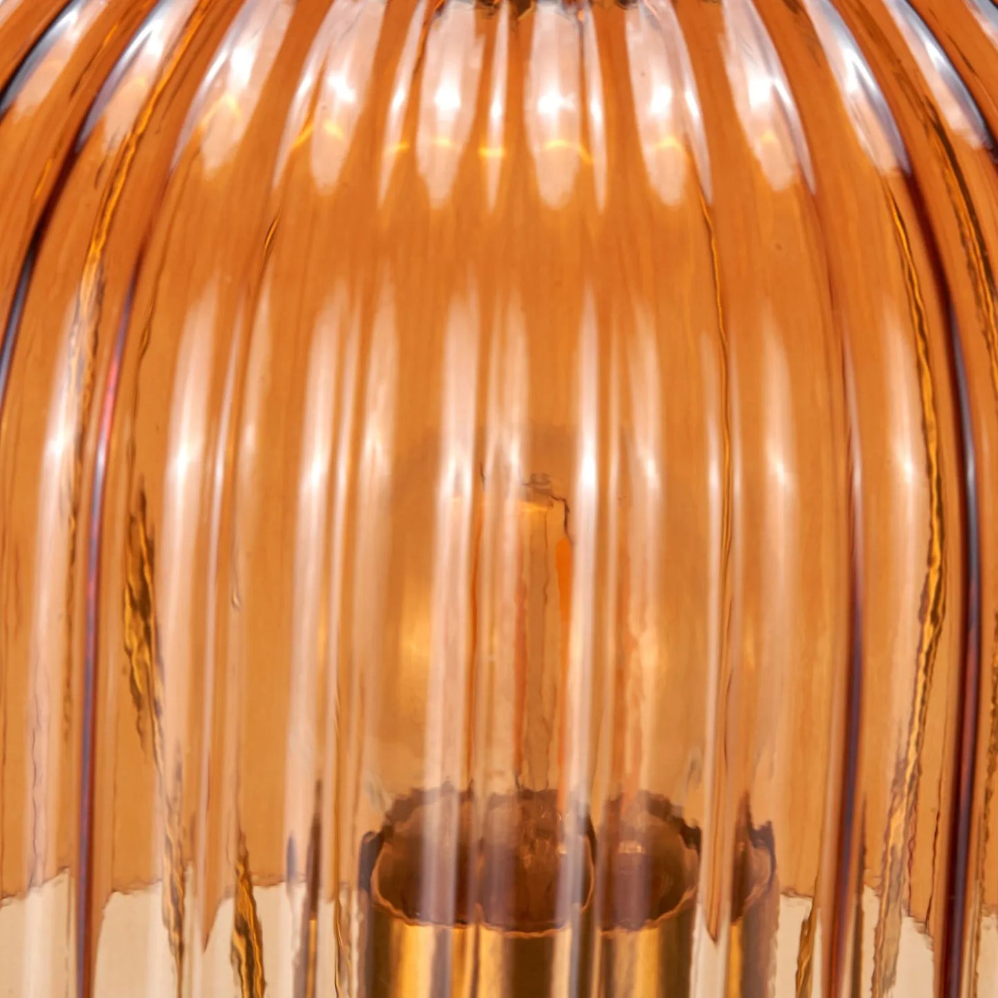 Orange Glass Table Lamp with Dome-Shaped Ribbed Amber Glass Shade & Gold Lampholder – Retro Eclectic Bedside & Side Table Light 37x20x20cm | Click Style