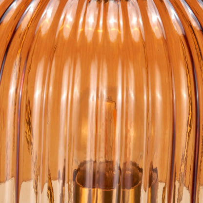 Orange Glass Table Lamp with Dome-Shaped Ribbed Amber Glass Shade & Gold Lampholder – Retro Eclectic Bedside & Side Table Light 37x20x20cm | Click Style