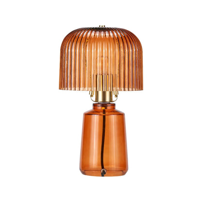 Orange Glass Table Lamp with Dome-Shaped Ribbed Amber Glass Shade & Gold Lampholder – Retro Eclectic Bedside & Side Table Light 37x20x20cm | Click Style