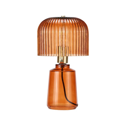 Orange Glass Table Lamp with Dome-Shaped Ribbed Amber Glass Shade & Gold Lampholder – Retro Eclectic Bedside & Side Table Light 37x20x20cm | Click Style