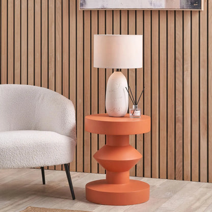 Orange Terracotta Fibrestone Sculptural Pedestal Side Table – Modern Round Accent & Occasional Table 50x40x40cm - Click Style