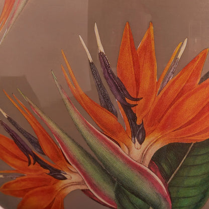 Jenny Worrall Orange & Purple Bird of Paradise & Foliage Beige Taupe & Champagne Gold Glass Table Lamp Base – Bulbous Shape & Antique Brass Collar – Handcrafted Luxury Floral Lighting 42x28x28cm | Click Style