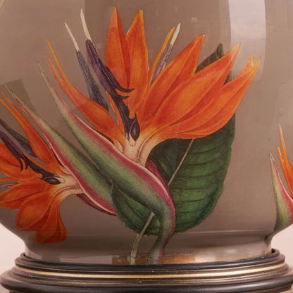 Jenny Worrall Orange & Purple Bird of Paradise Glass Table Lamp with White Linen Shade | Click Style