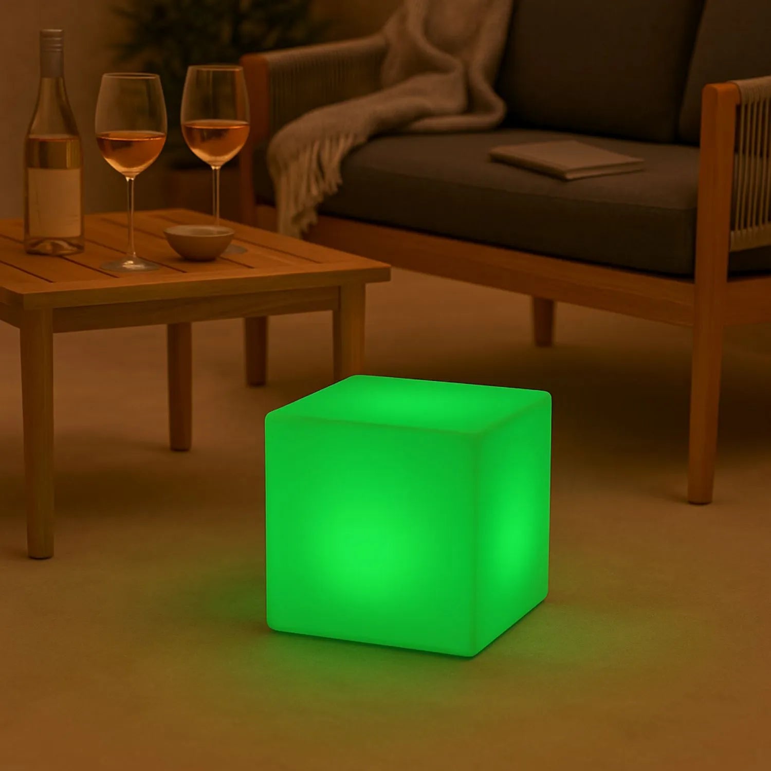 Outdoor LED Cube Light with Rechargeable Battery – Colour-Changing Weatherproof Garden Box Lamp H29xW30xD30cm - Click Style