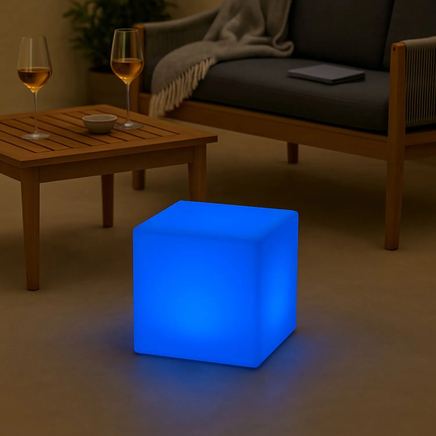 Outdoor LED Cube Light with Rechargeable Battery – Colour-Changing Weatherproof Garden Box Lamp H29xW30xD30cm - Click Style