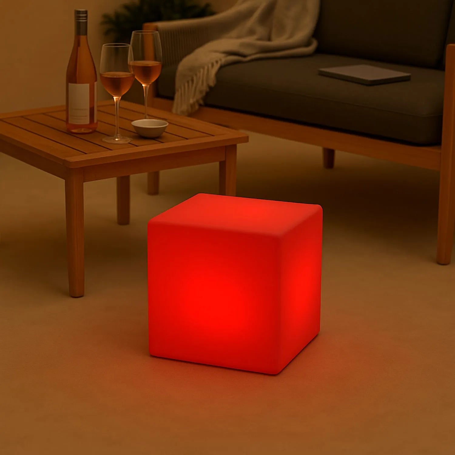 Outdoor LED Cube Light with Rechargeable Battery – Colour-Changing Weatherproof Garden Box Lamp H29xW30xD30cm - Click Style