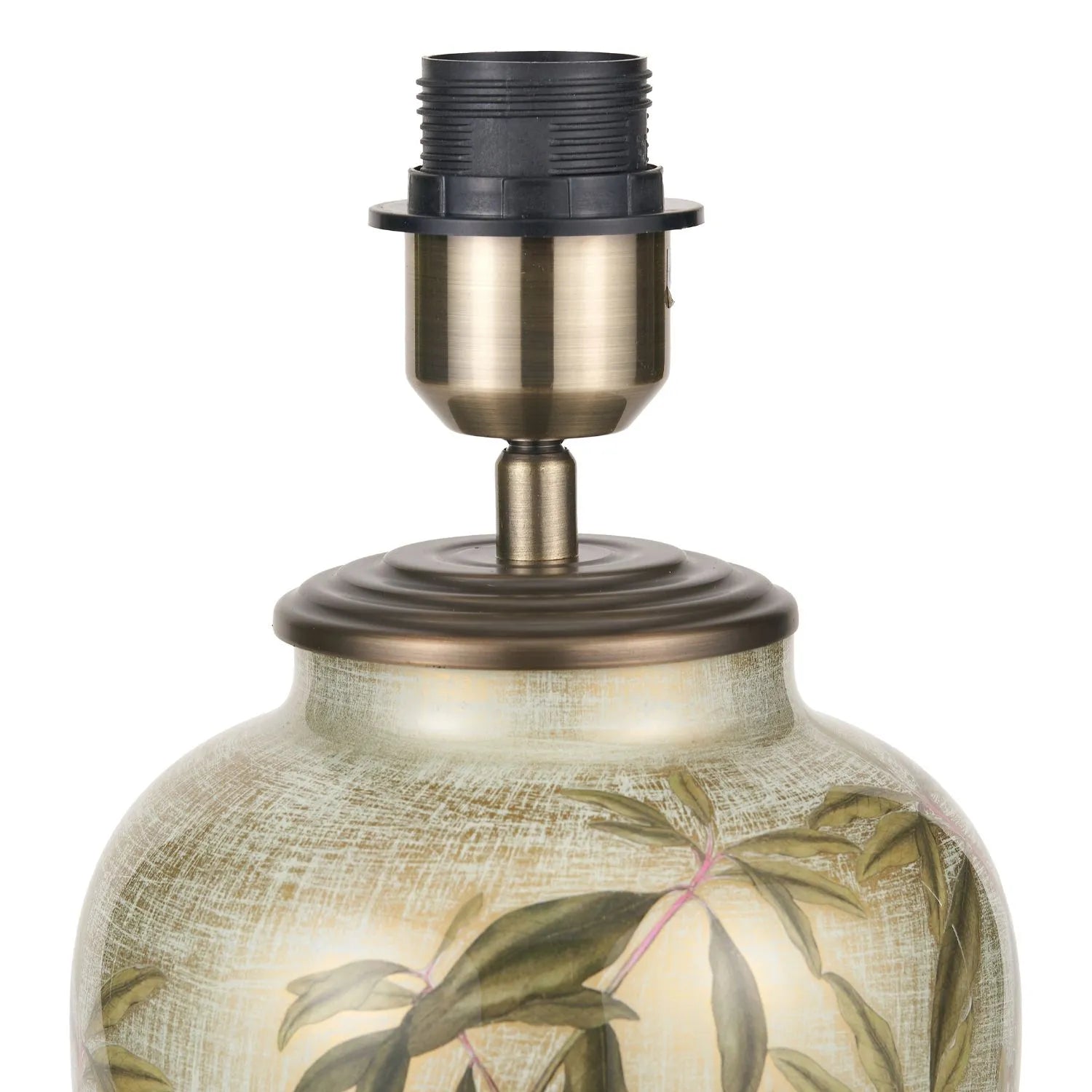 Jenny Worrall Quirky Parrots Distressed Gold & Off-White Glass Table Lamp Base with Bulbous Shape & Raised Antique Brass Feet – Handcrafted Tropical Bird & Leaf Foliage Lighting 30x16x16cm | Click Style