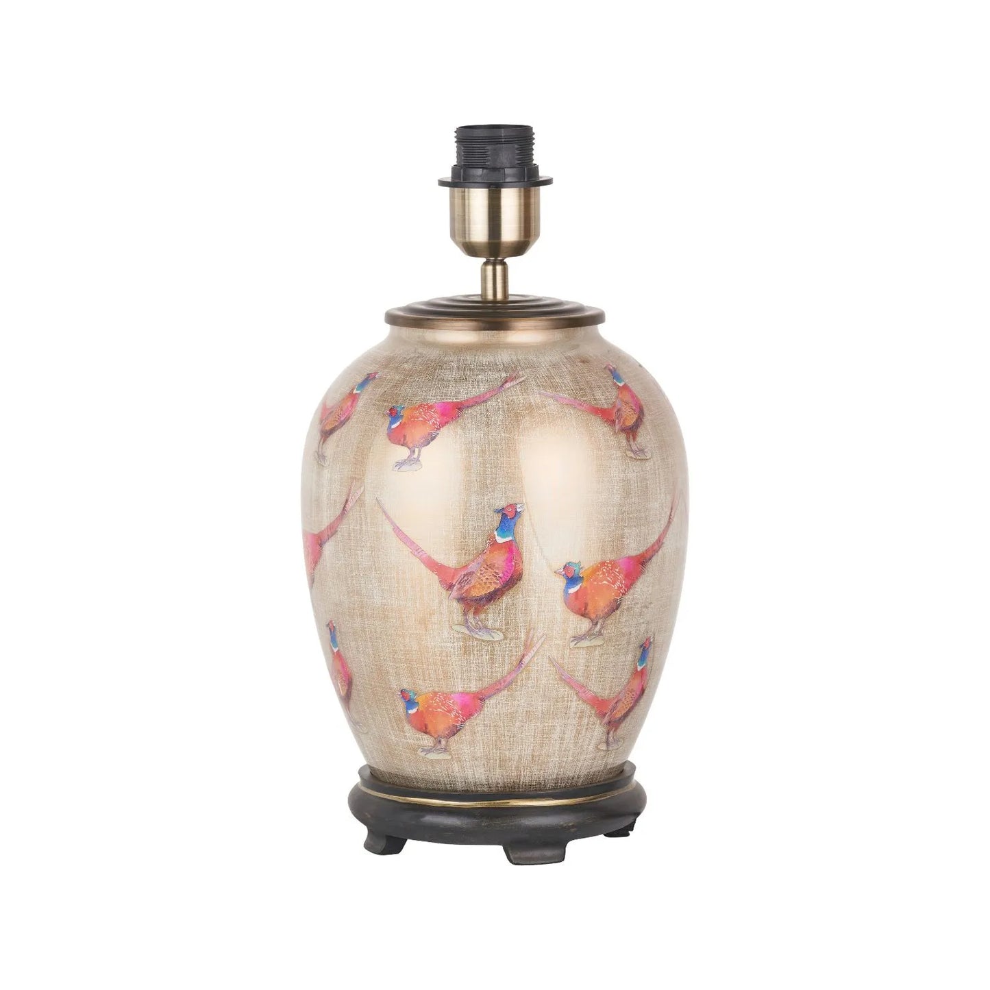 Jenny Worrall Pheasants Champagne & Gold Glass Table Lamp Base with Antique Brass Feet – Handcrafted Bulbous Statement Lighting 35x20x20cm | Click Style