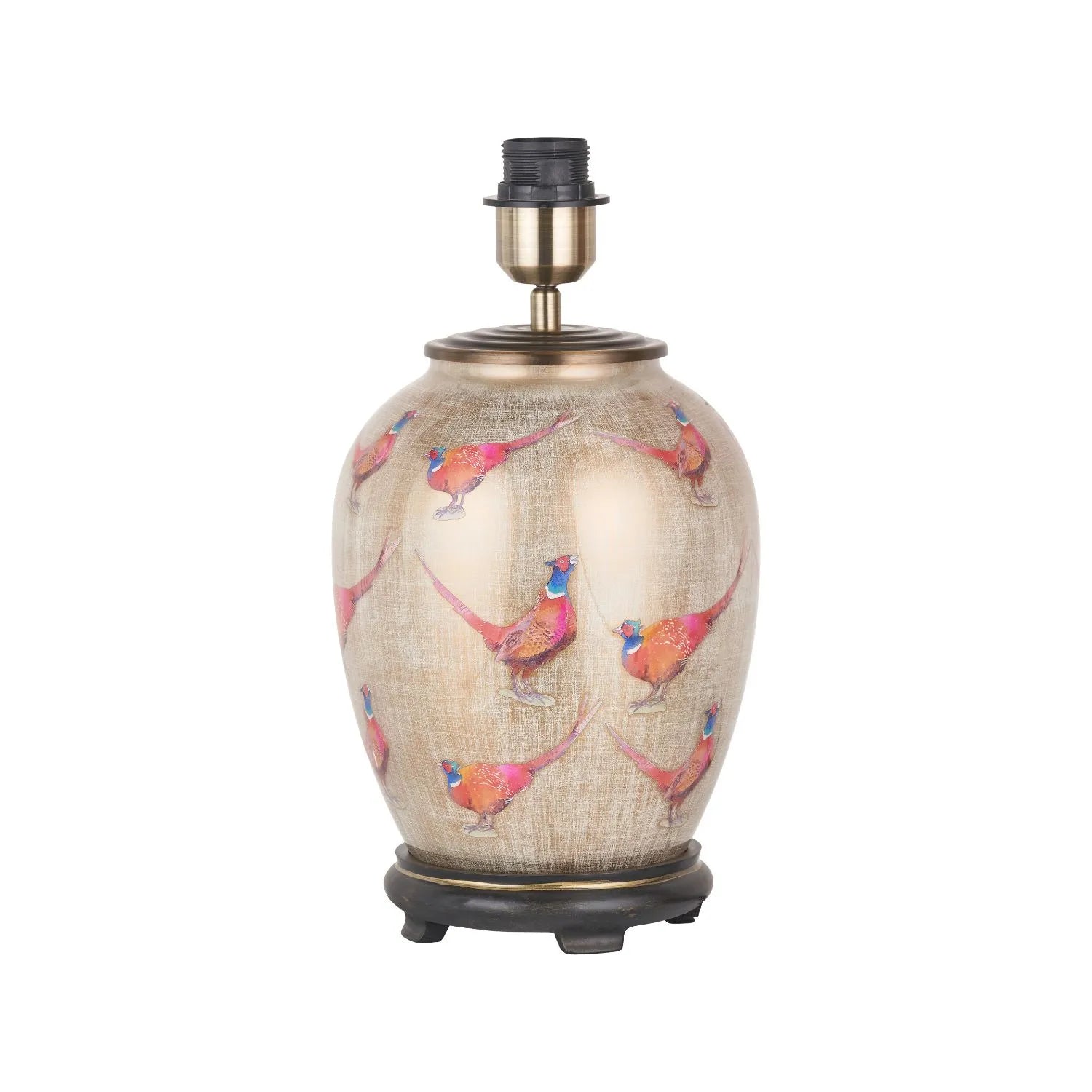 Jenny Worrall Pheasants Champagne & Gold Glass Table Lamp Base with Antique Brass Feet – Handcrafted Bulbous Statement Lighting 35x20x20cm | Click Style