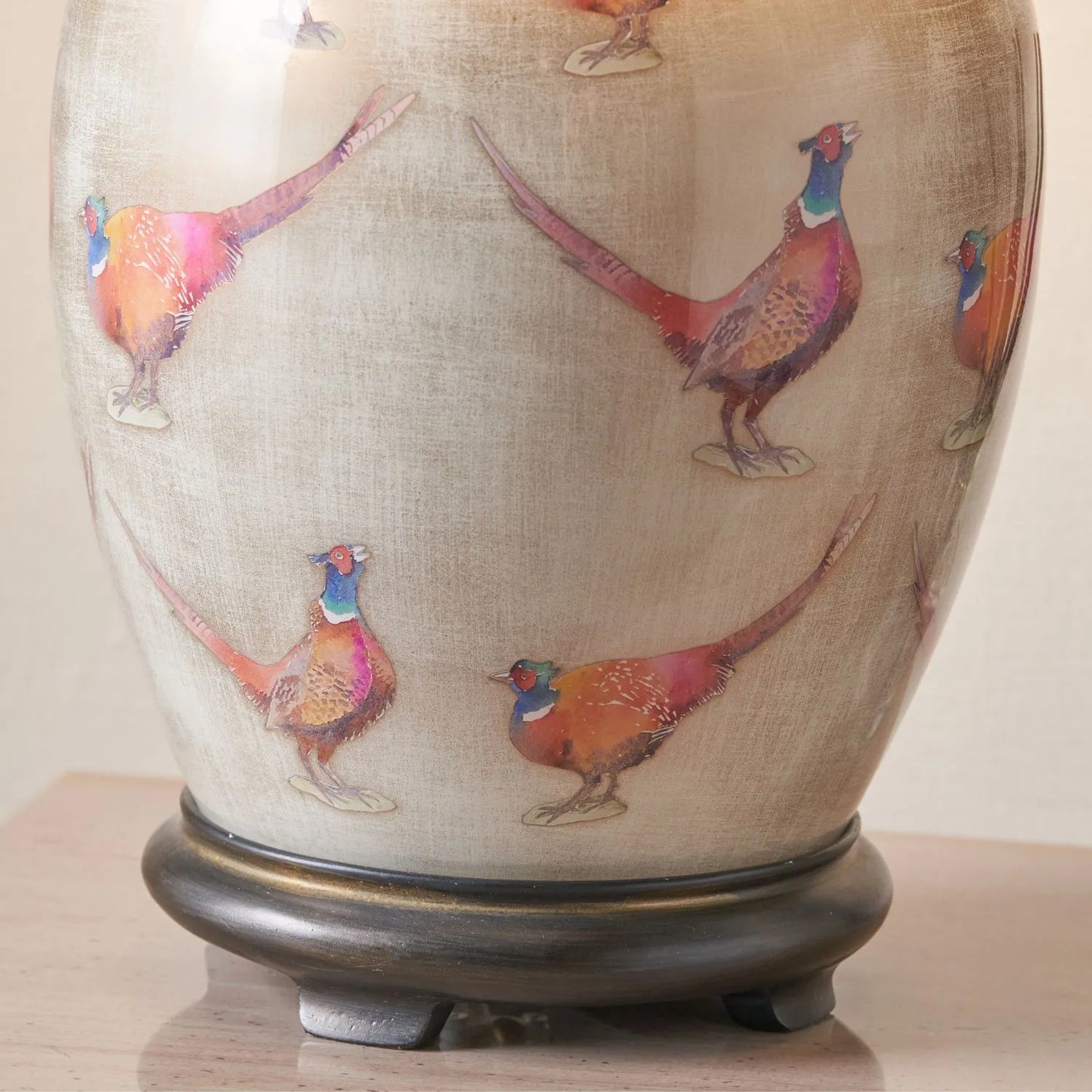 Jenny Worrall Pheasants Champagne & Gold Glass Table Lamp Base with Antique Brass Feet – Handcrafted Bulbous Statement Lighting 35x20x20cm | Click Style