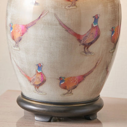 Jenny Worrall Pheasants Champagne & Gold Glass Table Lamp Base with Antique Brass Feet – Handcrafted Bulbous Statement Lighting 35x20x20cm | Click Style