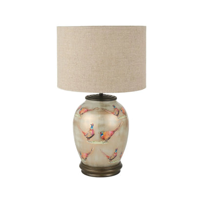 Jenny Worrall Pheasants Champagne & Gold Glass Table Lamp Base with Antique Brass Feet – Handcrafted Bulbous Statement Lighting 35x20x20cm | Click Style