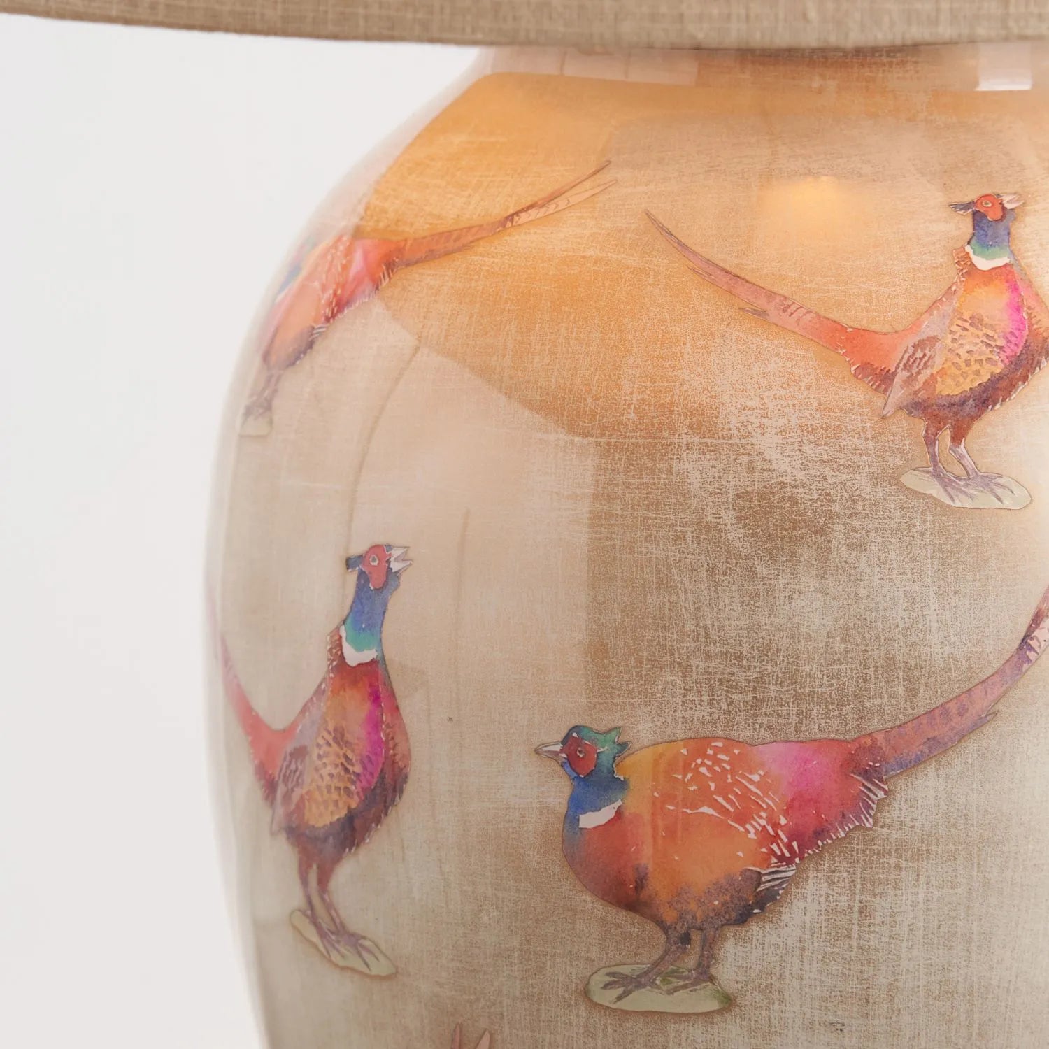 Jenny Worrall Pheasants Champagne & Gold Glass Table Lamp Base with Antique Brass Feet – Handcrafted Bulbous Statement Lighting 35x20x20cm | Click Style