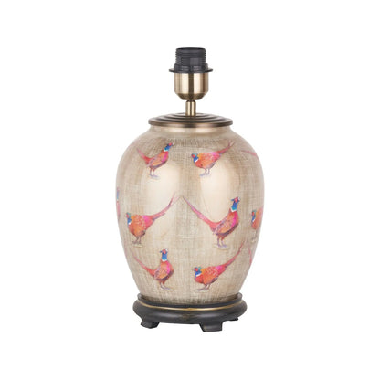Jenny Worrall Pheasants Champagne & Gold Glass Table Lamp Base with Antique Brass Feet – Handcrafted Bulbous Statement Lighting 35x20x20cm | Click Style
