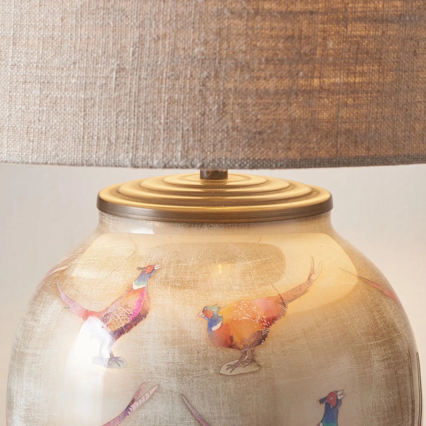 Jenny Worrall Pheasants Champagne & Gold Glass Table Lamp Base with Antique Brass Feet – Handcrafted Bulbous Statement Lighting 35x20x20cm | Click Style