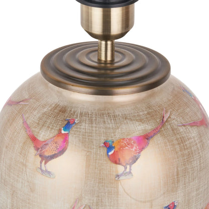 Jenny Worrall Pheasants Champagne & Gold Glass Table Lamp Base with Antique Brass Feet – Handcrafted Bulbous Statement Lighting 35x20x20cm | Click Style