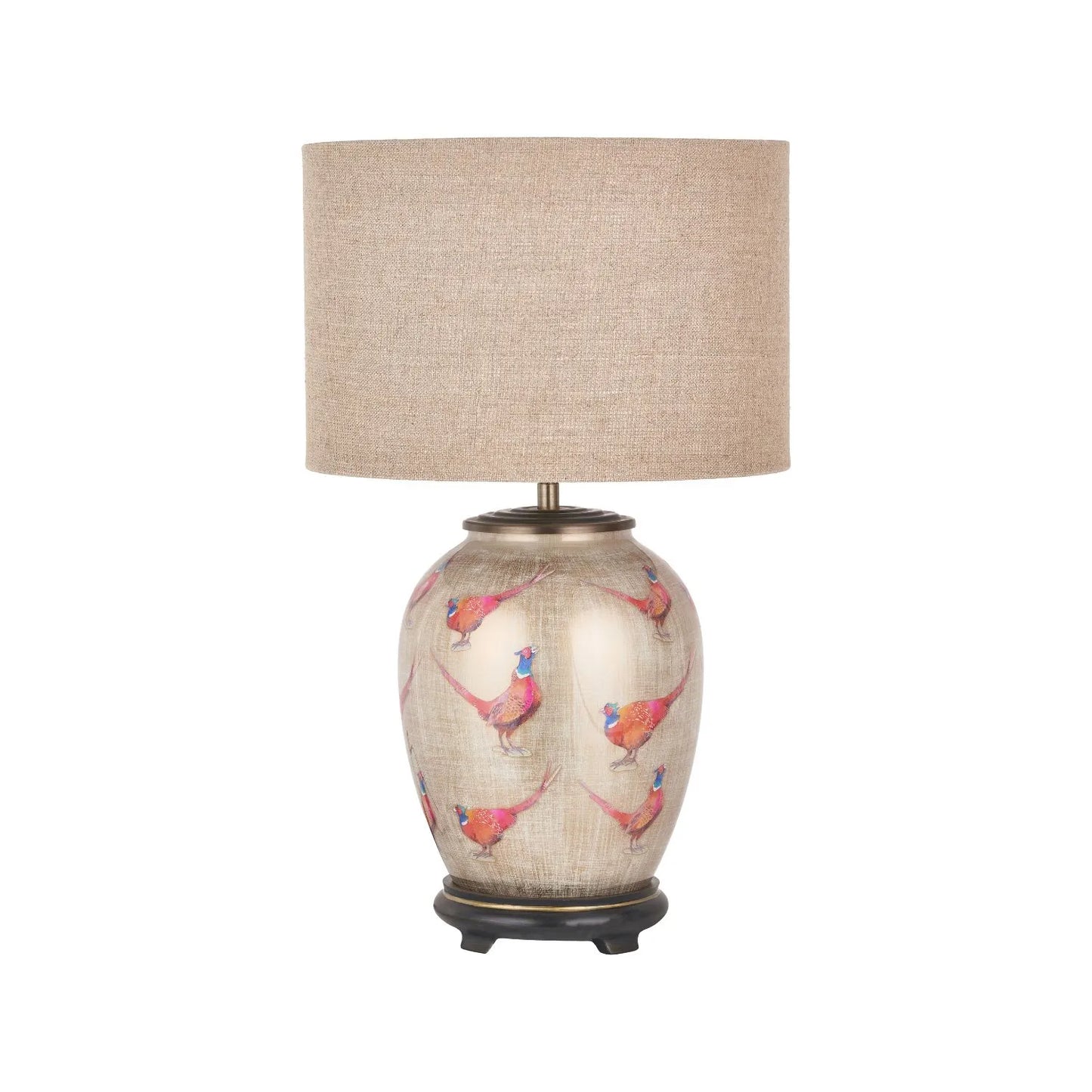 Jenny Worrall Pheasants Champagne & Gold Glass Table Lamp Base with Antique Brass Feet – Handcrafted Bulbous Statement Lighting 35x20x20cm | Click Style