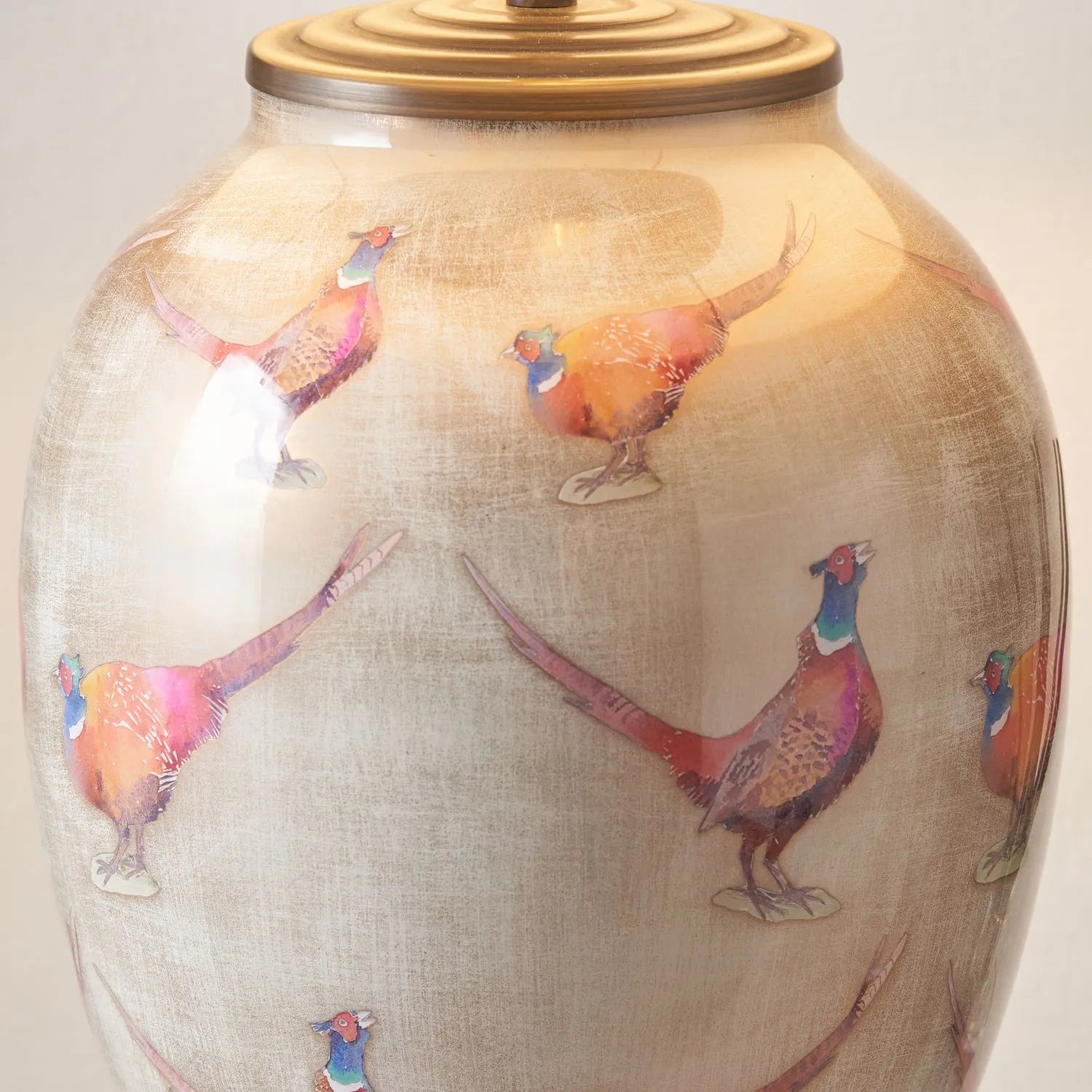 Jenny Worrall Pheasants Champagne & Gold Glass Table Lamp Base with Antique Brass Feet – Handcrafted Bulbous Statement Lighting 35x20x20cm | Click Style