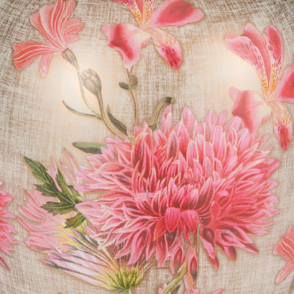 Jenny Worrall Pink Dahlia & Alstroemeria distressed cream & gold glass table lamp base with bulbous shape & raised antique brass feet – handcrafted floral cerise flower lighting 35x20x20cm | Click Style