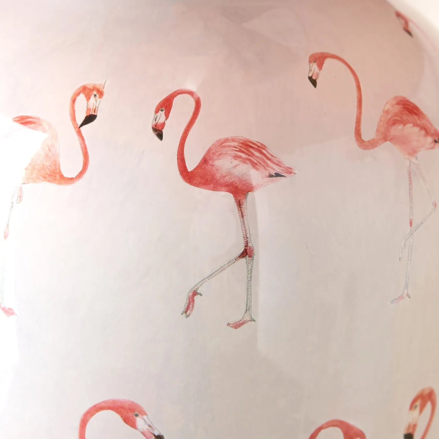 Jenny Worrall Pink Flamingos & White Glass Table Lamp Base with Antique Brass Feet – Handcrafted Bulbous Quirky Tropical Statement Lighting 36x20x20cm | Click Style