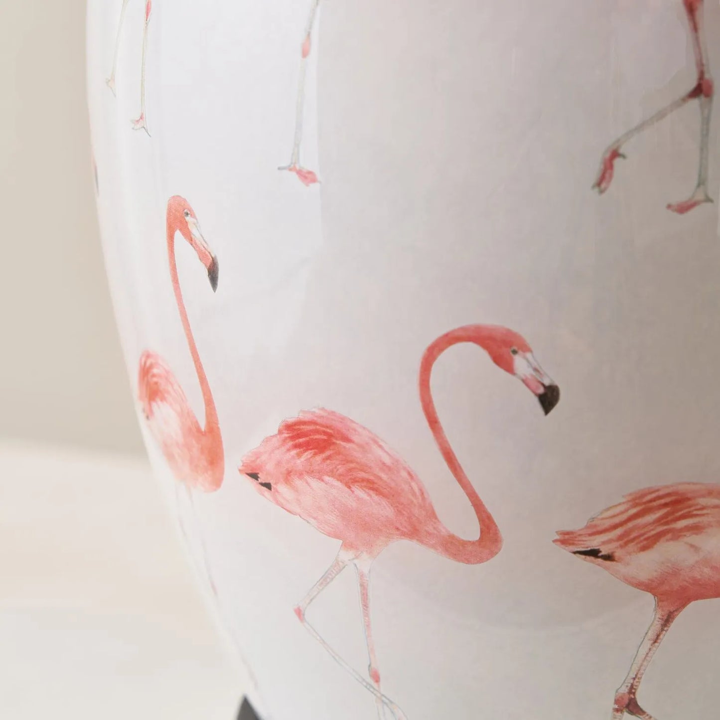 Jenny Worrall Pink Flamingos & White Glass Table Lamp Base with Antique Brass Feet – Handcrafted Bulbous Quirky Tropical Statement Lighting 36x20x20cm | Click Style