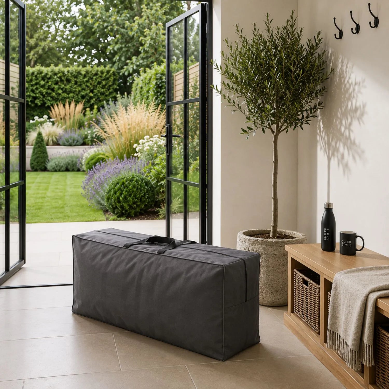 Platinum AeroCover Breathable Garden Cushion Storage Bag with Reinforced Handles and Double Zip Opening for Garden and Outdoor Cushions 125x32x50cm | Click Style