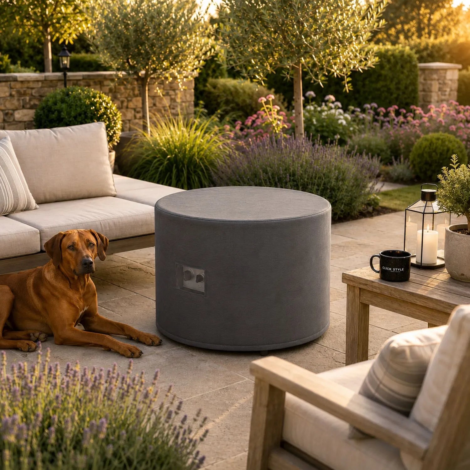 Grey Platinum AeroCover Breathable Round Coffee Table and Fire Pit Table Garden Furniture Cover 65x65x45cm | Click Style