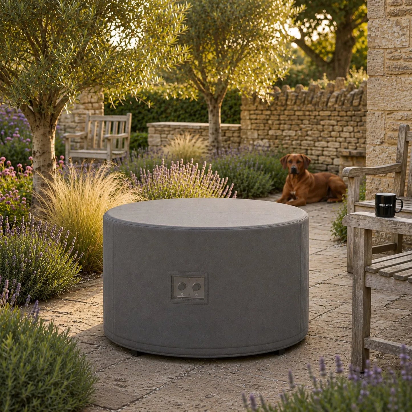 Grey Platinum AeroCover Breathable Round Coffee Table and Fire Pit Table Garden Furniture Cover 65x65x45cm | Click Style