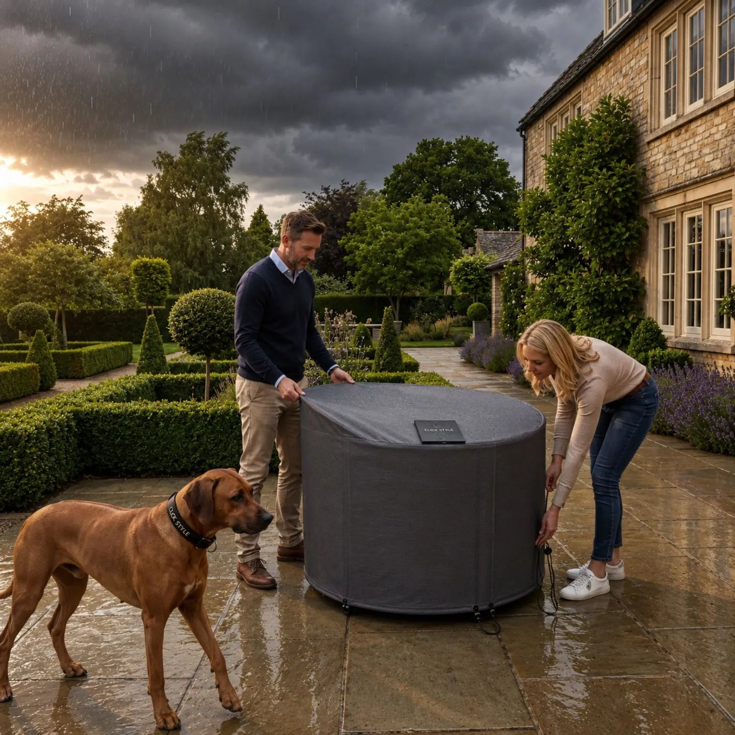 Platinum AeroCover Breathable Fire Pit and Coffee Table Garden Furniture Cover 77x40cm with Secure Drawstring and Stoppers | Click Style