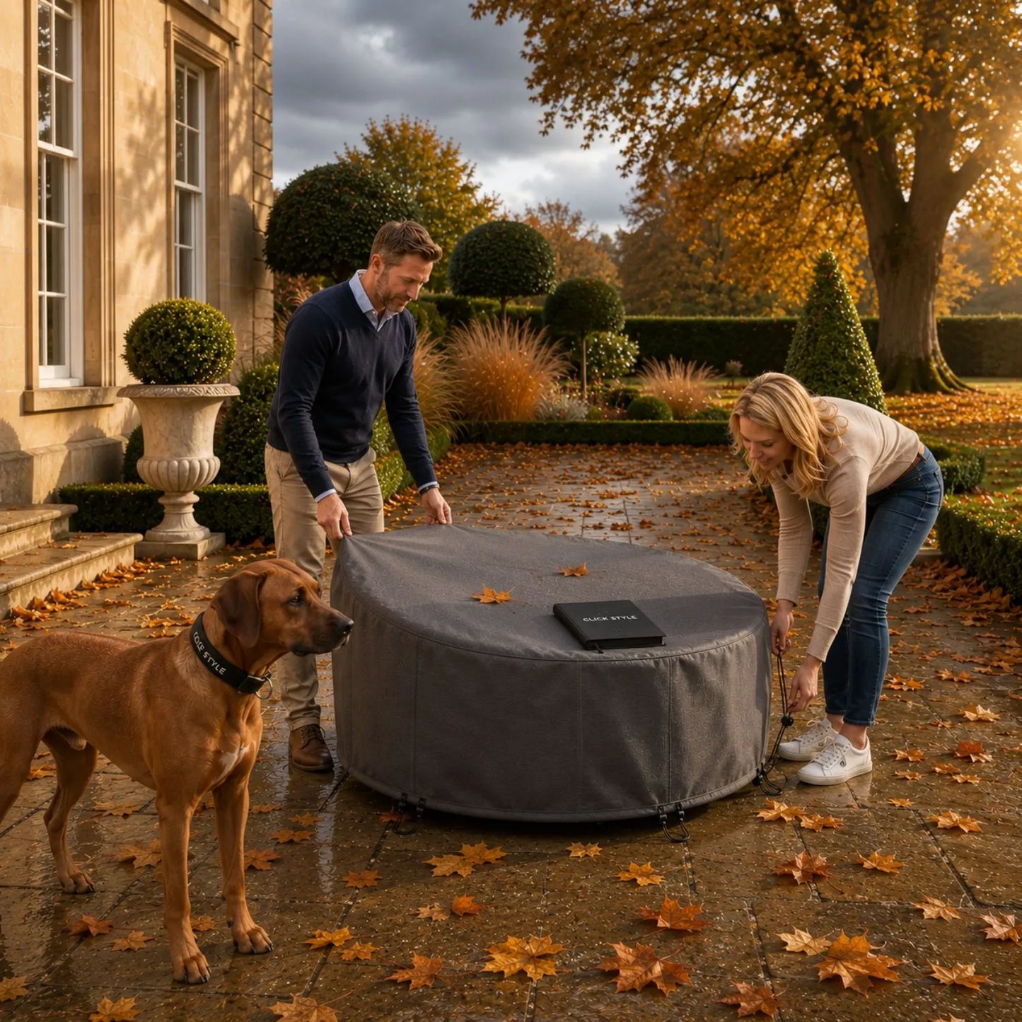 Platinum AeroCover Breathable Fire Pit and Coffee Table Garden Furniture Cover 77x40cm with Secure Drawstring and Stoppers | Click Style