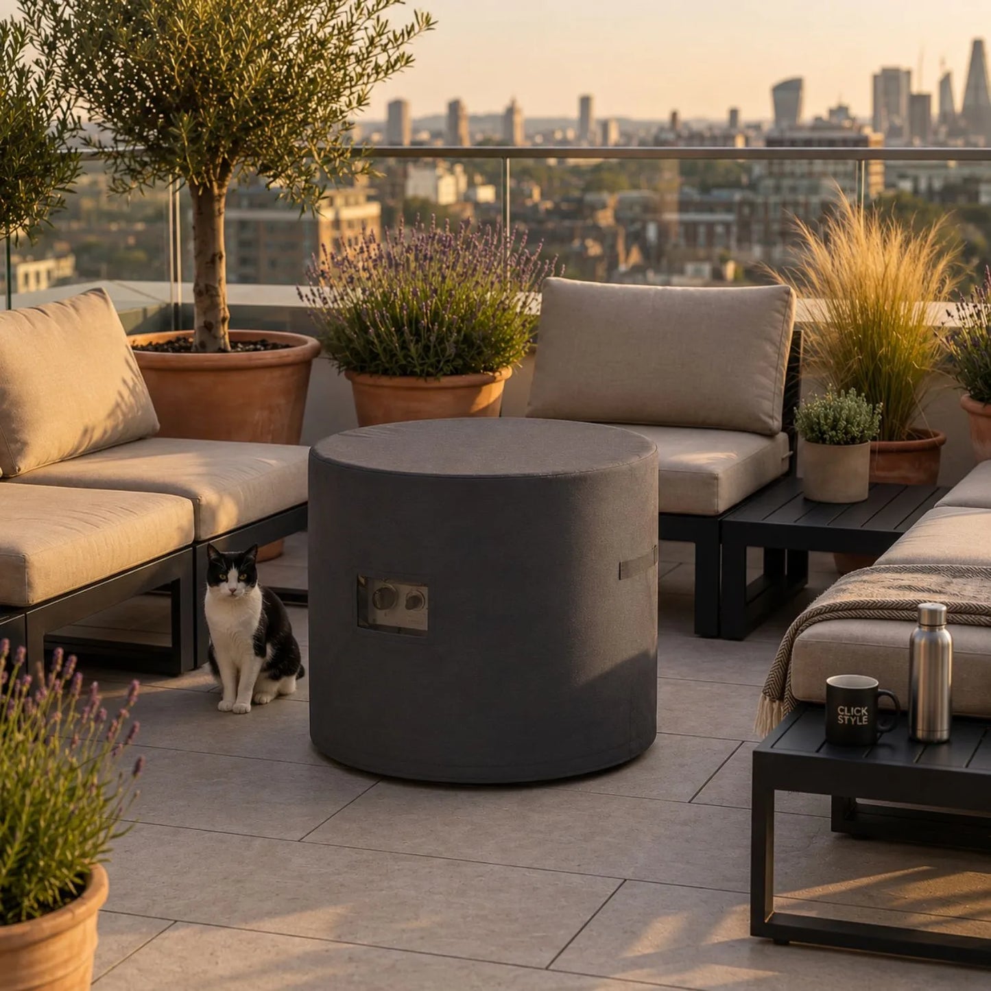 Platinum AeroCover Breathable Round Lounge Table & Fire Pit Table Garden Furniture Cover Fitted Over Round Outdoor Lounge Table 62x62x73cm | Click Style