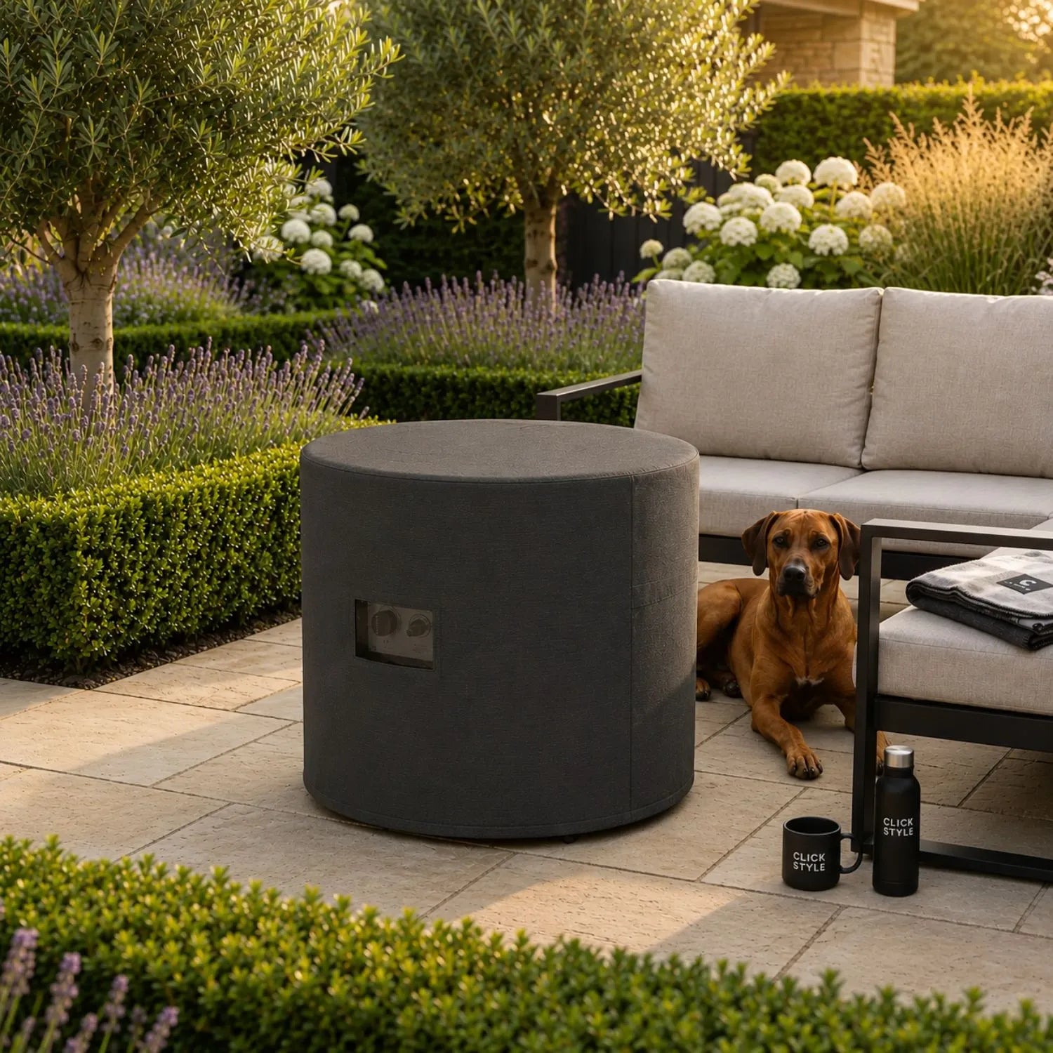 Platinum AeroCover Breathable Round Lounge Table & Fire Pit Table Garden Furniture Cover Fitted Over Round Outdoor Lounge Table 62x62x73cm | Click Style