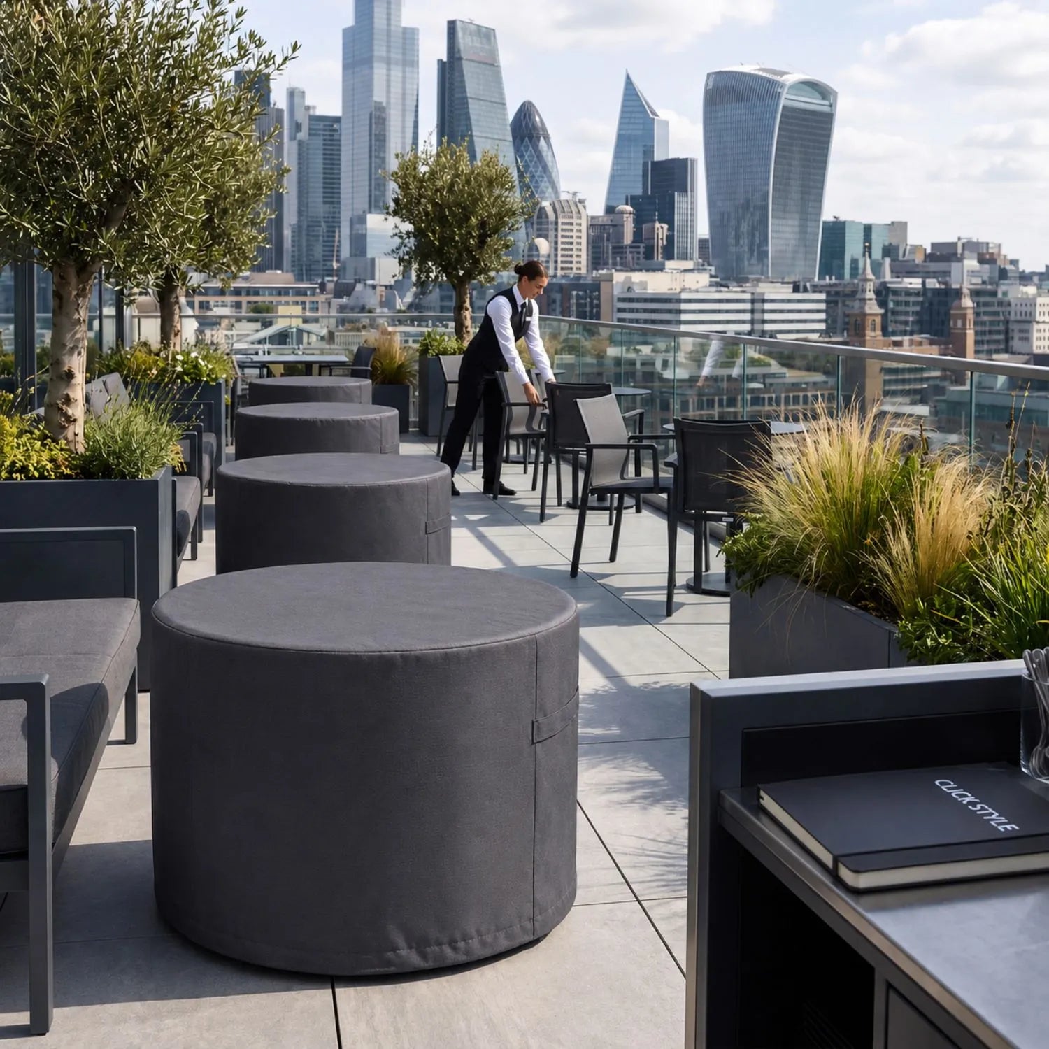 Platinum AeroCover Breathable Lounge Coffee and Fire Pit Table Garden Furniture Cover for round tables up to 72x72x58cm with water-resistant ripstop polyester fabric, UV protection and secure drawstring fastening | Click Style