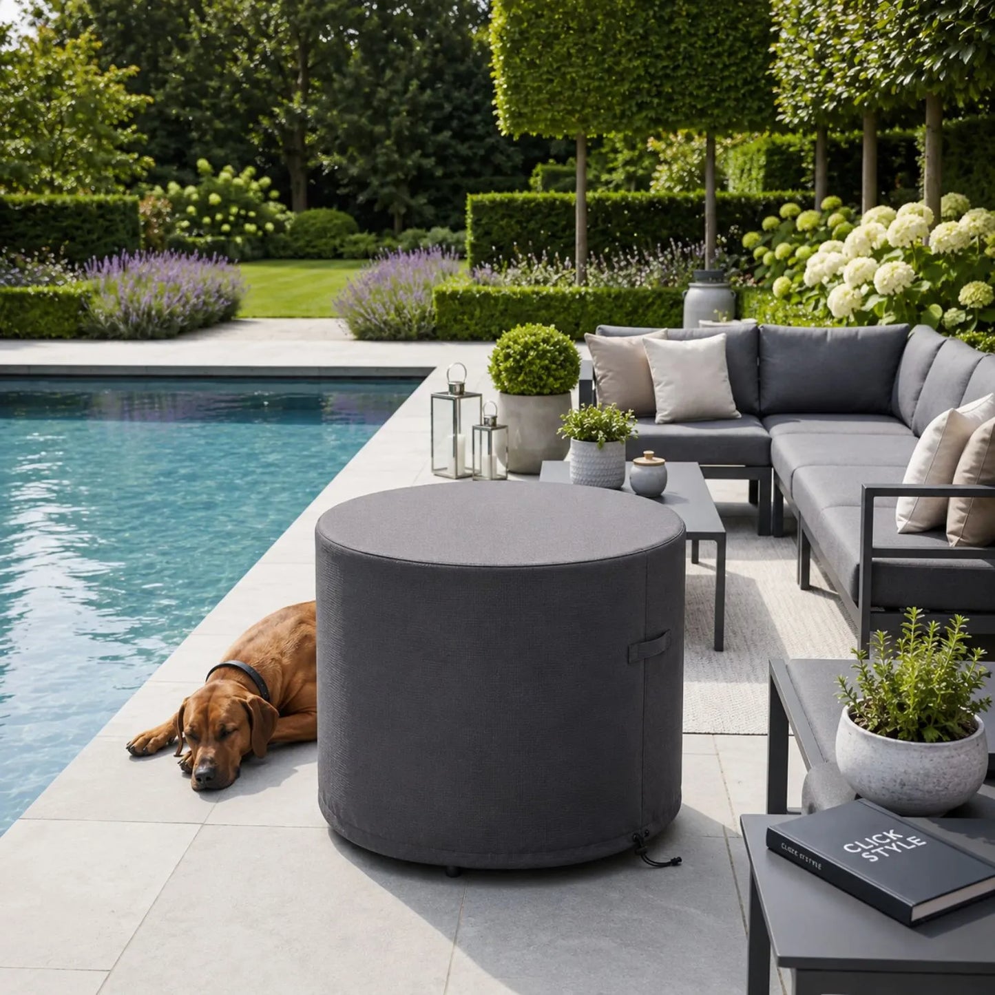 Platinum AeroCover Breathable Lounge Coffee and Fire Pit Table Garden Furniture Cover for round tables up to 72x72x58cm with water-resistant ripstop polyester fabric, UV protection and secure drawstring fastening | Click Style
