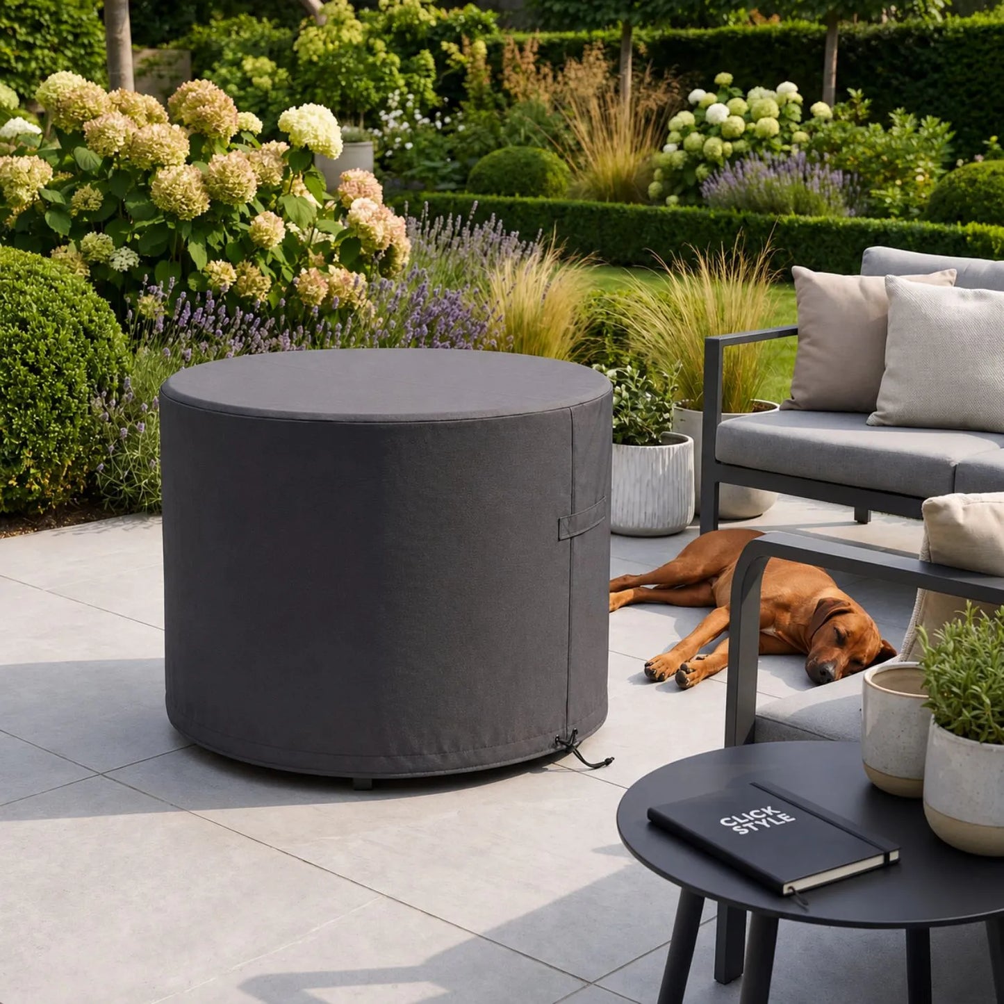 Platinum AeroCover Breathable Lounge Coffee and Fire Pit Table Garden Furniture Cover for round tables up to 72x72x58cm with water-resistant ripstop polyester fabric, UV protection and secure drawstring fastening | Click Style