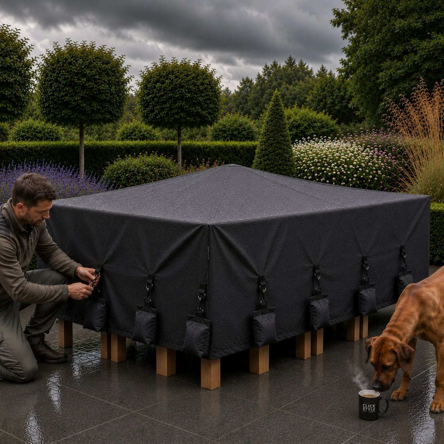 Platinum AeroCover Garden Furniture Cover Support Pole Set with 8 Fillable Sandbags for Rainwater Run-Off | Click Style