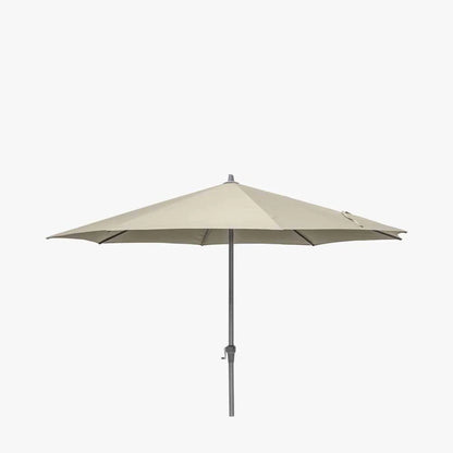 Platinum Riva 3.5m Round Centre Pole Parasol in Champagne with anthracite grey powder-coated aluminium centre pole, water-repellent canopy and easy wind-up handle for gardens, patios, terraces and balconies | Click Style