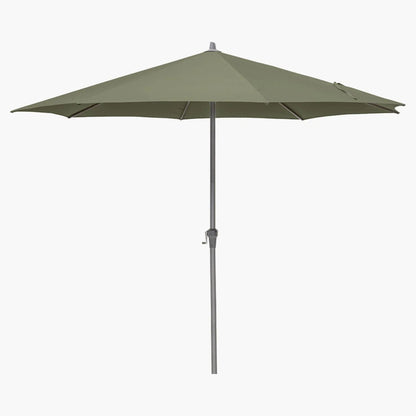 Platinum Riva 3.5m Round Centre Pole Parasol in Olive Green with anthracite grey powder-coated aluminium frame, durable water-repellent canopy and easy wind-up crank handle for patios, terraces and outdoor dining | Click Style