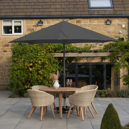 Platinum Riva 3.5m Round Centre Pole Parasol in Anthracite Grey with powder-coated aluminium frame, round 220g/m² polyester canopy and easy wind-up handle for gardens, patios, terraces and outdoor dining areas | Click Style